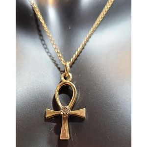 Ankh 12K GF Egyptian Cross pendant w 19" double link GF chain signed Marvel